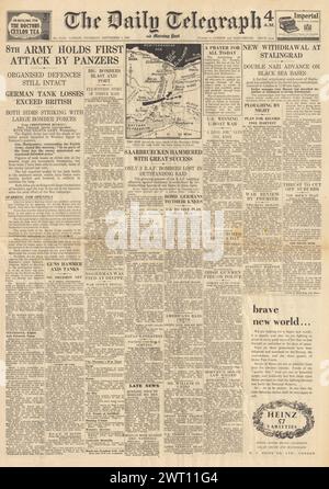 1942 die Titelseite des Daily Telegraph berichtet über die Schlacht um Stalingrad und Nordafrika Stockfoto