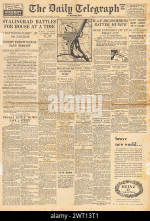 1942 die Titelseite des Daily Telegraph berichtet über die Schlacht von Stalingrad Stockfoto