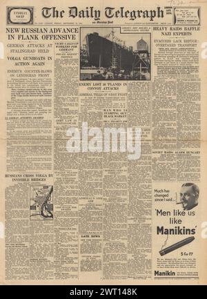 1942 die Titelseite des Daily Telegraph berichtet über die Schlacht von Stalingrad Stockfoto