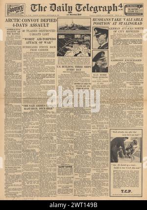 1942 die Titelseite des Daily Telegraph berichtet über die Schlacht von Stalingrad Stockfoto
