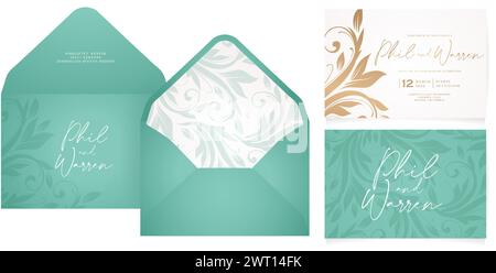 Vektor-Illustration Hochzeit Einladung Karte Umschlag Set Vorlage mit einem floralen ornamentalen Designs für Briefpapier, Layouts, Collagen, Szene Designs Stock Vektor