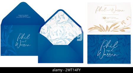 Verzierte Blumendekoration Umschlag Set Hochzeit Einladung Karte Vorlage für Grußkarten Vorlage, Schreibwaren, Layout, Collage, Szene Designs Stock Vektor