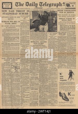 1942 die Titelseite des Daily Telegraph berichtet über die Schlacht von Stalingrad Stockfoto