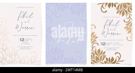 Vektor-Illustration Blumen Pfingstrose minimalistische Designs für Hochzeit Einladung Karte Vorlage, Schreibwaren, Layouts, Collagen, Szene Designs, Veranstaltungs-Flyer Stock Vektor