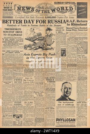 1942 News of the World Titelseite berichtet über die Schlacht von Stalingrad und die RAF bombardiert das Rheinland Stockfoto