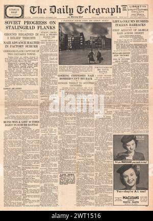 1942 die Titelseite des Daily Telegraph berichtet über die Schlacht von Stalingrad Stockfoto