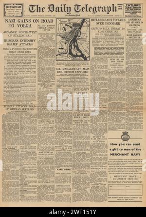 1942 die Titelseite des Daily Telegraph berichtet über die Schlacht von Stalingrad Stockfoto