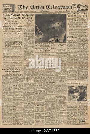 1942 die Titelseite des Daily Telegraph berichtet über die Schlacht von Stalingrad Stockfoto