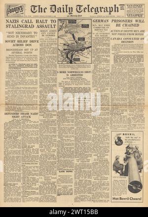 1942 die Titelseite des Daily Telegraph berichtet über die Schlacht von Stalingrad Stockfoto