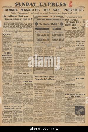 1942 Sunday Express-Titelseite mit Kanada Manakeln deutscher Kriegsgefangener Stockfoto