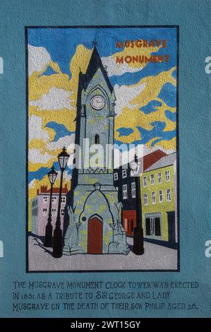 Ein Stadtbild mit dem Musgrave Monument Clock Tower in Penrith, Westmorland & Furness, Großbritannien Stockfoto