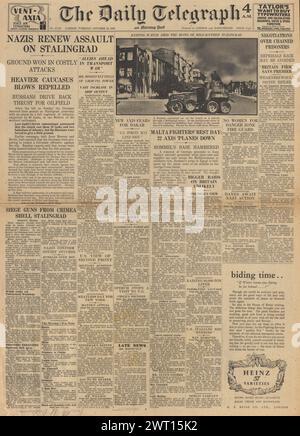 1942 die Titelseite des Daily Telegraph berichtet über die Schlacht von Stalingrad Stockfoto