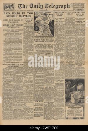 1942 die Titelseite des Daily Telegraph berichtet über die Schlacht von Stalingrad Stockfoto
