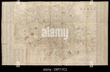 Nouveau Plan de Paris divisé en 12 Arrondissements / Dressée par Vuillemin; gravé sur acier par Alès; écrit par Bénard, 1841. Vuillemin, A. (Alexandre), 1812-, Kartograph. 1841 enthält Index. Skalieren Sie ca. 1:17.50. Als Verstärkung an der Rückseite der Getty-Kopie ist ein grün gefärbtes Blatt (14 x 8 cm) angebracht und mit den Ankündigungen des Verlegers bedruckt. Stockfoto