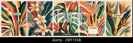 Satz von Notizbucheinband abstrakte botanische Designs. Stock Vektor