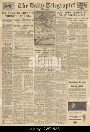 1942 die Titelseite des Daily Telegraph berichtet von Battle for North Africa Stockfoto