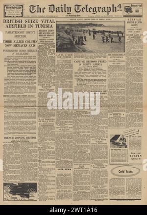 1942 die Titelseite des Daily Telegraph berichtet über die Schlacht um Nordafrika und die Schlacht von Stalingrad Stockfoto
