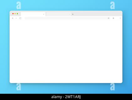 Webbrowser-Fensterdesign in weiß auf blauem Hintergrund. Ein leeres Website-Layout mit einer Suchleiste und Schaltflächen. Stock Vektor