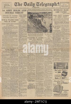 1942 die Titelseite des Daily Telegraph berichtet über die Schlacht um Tunesien und die Kämpfe an der Ostfront Stockfoto