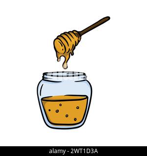Glas Honig. Heller Vektor Hand gezeichnete Illustration isoliert auf weißem Hintergrund. Stock Vektor