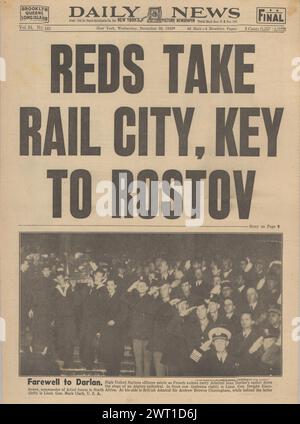 1942 Daily News (New York) Titelseite berichtet über die Eroberung Kotelnikowo durch die Rote Armee und die Schlacht um Stalingrad Stockfoto