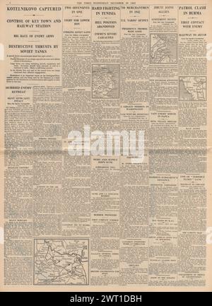 1942 berichtete die Times, dass die Rote Armee Kotelnikowo erobert, um Stalingrad und um Nordafrika kämpfte Stockfoto