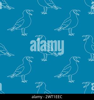 Nahtloses Muster, lineare Möwe, blaue weiße Linie, für Gewebe, Geschenkpapier Stock Vektor