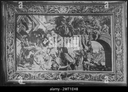 Schlacht von der Milvischen Brücke. Rubens, Peter Paul (Flämisch, 1577–1640) (Autor des Designs, Cartoon-Schöpfer) [Maler] Maecht, Philipp de (Flämisch, Act. 1605-1652, d. bef.1655) (Werkstatt) [Weber] Tayer, Hans (Flämisch, ACT. CA.1619) (Werkstatt) [Weber] c. 1623-1625 Gobelin Abmessungen: H 16'2' x B 24'2,5' Gobelin Materialien/Techniken: Leinen (Kette: 28/Zoll); Wolle, Seide mit Silber- und Gold-Metallfaden (Schuss) Kultur: Französisches Weberzentrum: Paris Besitz Geschichte: Barberini Coll. (Rom). Corsini Coll., 1907. Private Zusammenstellung (London), 1924. French & Co. Kaufte aus dem Anwesen von Rosa Lewis, erhielt Stockfoto