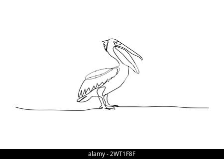 Pelikan Vogel, schwarze Linienzeichnung, eine Linie auf weiß Stock Vektor