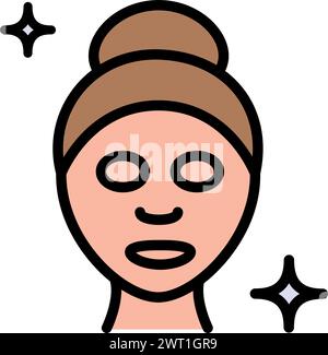 Symbol für die Farbe der Blattmaske. Wasserstoffmaske. Hautpflegeverfahren. Schönheitsbehandlung im Gesicht. Kosmetik, Make-up. Einfache flache Abbildung. Vektorisolierter Drawin Stock Vektor
