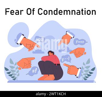 Angst. Charakterpsychische Gesundheitsprobleme. Frau, die mit psychologischem Stress fertig wird. Psychische Störung emotionale und körperliche Symptome. Illustration des flachen Vektors Stock Vektor