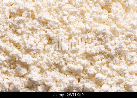 Hüttenkäse oder Frischmilchquark als Hintergrund Nahaufnahme. Hausgemachte Hüttenkäse Textur. Stockfoto