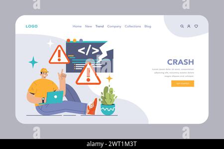 Webbanner oder Landing-Page zum Testen von Software. Code-Test und -Debugging. IT-Spezialist, der mit funktionalen Methoden nach Fehlern sucht. Website- und Anwendungsentwicklung. Illustration des flachen Vektors Stock Vektor