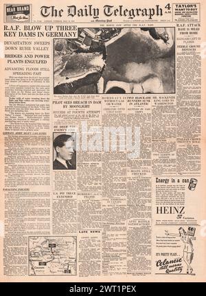1943 die Titelseite des Daily Telegraph berichtet über RAF Dambuster-Razzien Stockfoto