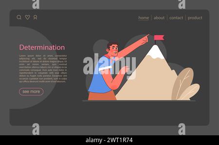 Webbanner oder Landing-Page im Nachtmodus oder im Dunkelmodus. Ruhiger Mensch, der Gleichgewicht findet. Geistige Stärke, psychologische Selbstkontrolle. Starke Entschlossenheit zum Ziel. Illustration des flachen Vektors Stock Vektor