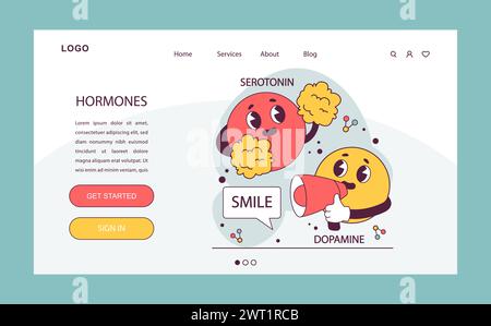 Endokrines System. Hormonfunktion. Serotonin- und Dopaminwirkung. Glückliche Chemikalien sorgen für positive Stimmung. Illustration des flachen Vektors Stock Vektor