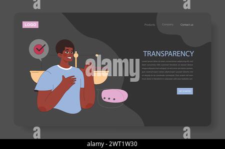 Authentizität Webbanner oder Landing-Page im Nachtmodus oder im Dunkelmodus. Emotionale Transparenz und Aufrichtigkeit in der Kommunikation. Der schwarze Erwachsene Mann verspricht, die Wahrheit zu sagen. Illustration des flachen Vektors Stock Vektor