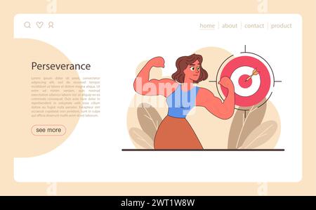 Webbanner oder Landing-Page von Patience. Ruhiger Mensch, der Gleichgewicht findet. Geistige oder emotionale Stärke, psychologische Selbstkontrolle. Starke Entschlossenheit zum Ziel. Illustration des flachen Vektors Stock Vektor