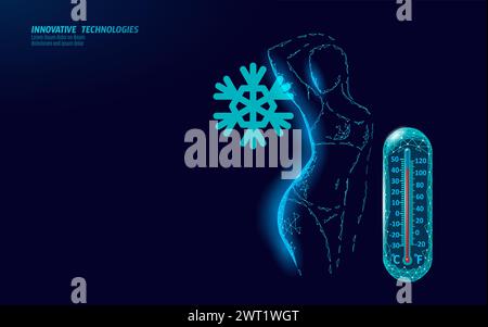 Kryotherapie-Hautpflegesalonverfahren. Medizinische Hautdermatologische Behandlung. Schönheit Freeze 3D Low Poly Körper Heilung Vektor Illustration. Stock Vektor