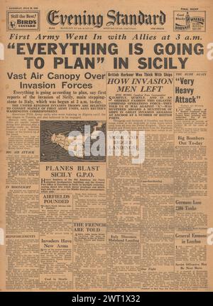 1943 Evening Standard Titelseite berichtet über die Invasion von Sizilien Stockfoto