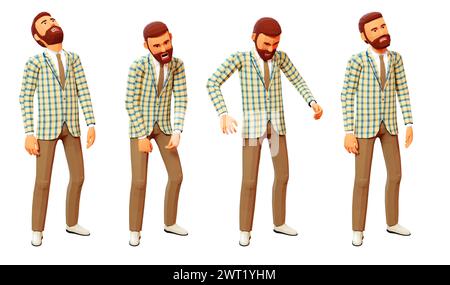3D-Rendering eines enttäuschten Mannes in verschiedenen Posen Stockfoto