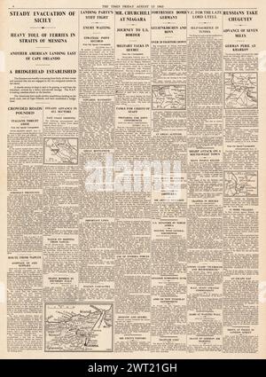 1943 berichtete die Times von Rückzügen der deutschen Armee aus Charkow, Schlacht um Sizilien und VC an Charles Lyell Stockfoto