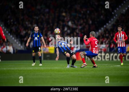 Madrid, Spanien. 13. März 2024. Während des Achtelfinale der UEFA Champions League spielte der Club Atletico de Madrid gegen den FC Internazionale. Quelle: Nicolò Campo/Alamy Live News Stockfoto
