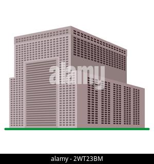 Ein modernes Hochhaus auf weißem Hintergrund. Blick auf das Gebäude von unten. Abbildung des isometrischen Vektors. Stock Vektor