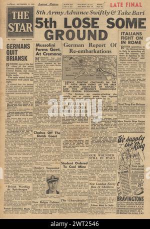 1943 die Titelseite des Sterns berichtet über die Schlacht um Salerno und die Schlacht um Brjansk Stockfoto