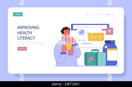 Humanisierung des Web-Banners oder der Landing-Page im Gesundheitswesen. Moderner ärztlicher Ansatz zur medizinischen Behandlung und Verbesserung der Gesundheitskompetenz der Patienten. Doktor ethische Verpflichtung und Allianz. Illustration des flachen Vektors Stock Vektor