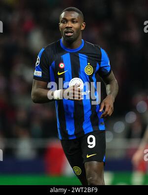 Madrid, Spanien. März 2024. Marcus Thuram von Inter Mailand spielte im Achtelfinale zwischen Atletico de Madrid und Inter Mailand am 13. März 2024 im Civitas Metropolitano Stadion in Madrid, Spanien. (Foto: Bagu Blanco/PRESSINPHOTO) Credit: PRESSINPHOTO SPORTS AGENCY/Alamy Live News Stockfoto