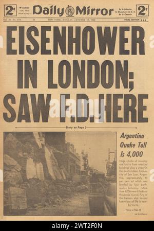 1944 Daily Mirror-Titelseite berichtet über Eisenhowers oberster alliierter Kommandant Stockfoto