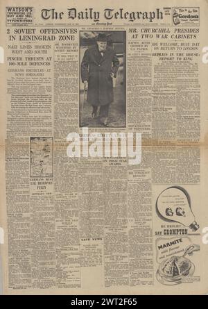 1944 die Titelseite des Daily Telegraph berichtet über die Schlacht um Leningrad Stockfoto