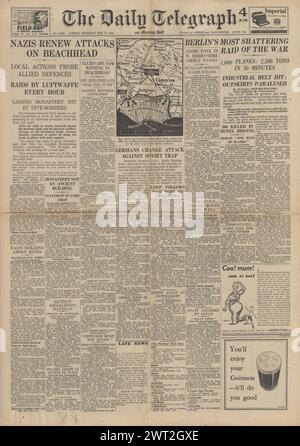 1944 die Titelseite des Daily Telegraph berichtet von RAF Bomb Berlin und Battle for Anzio Beach Head Stockfoto